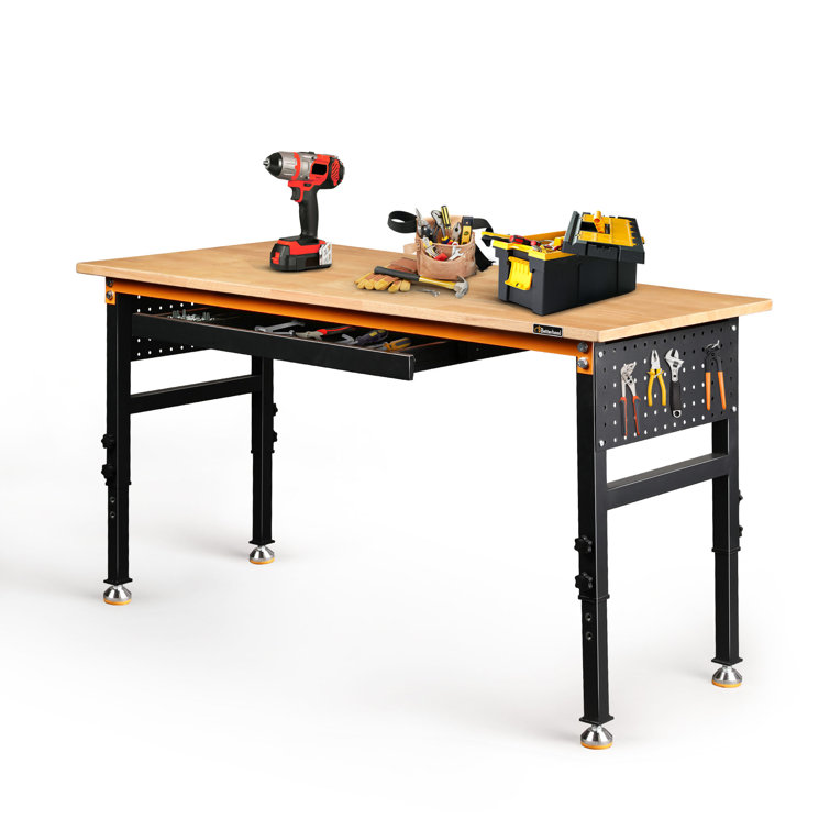 Warre 60'' W Solid Wood Top Height-Adjustable Workbench with Wheels